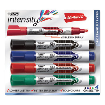 BIC® Intensity Advanced Dry Erase Marker, Tank-style, Broad Chisel Tip, Assorted Colors, 4-pack freeshipping - TVN Wholesale